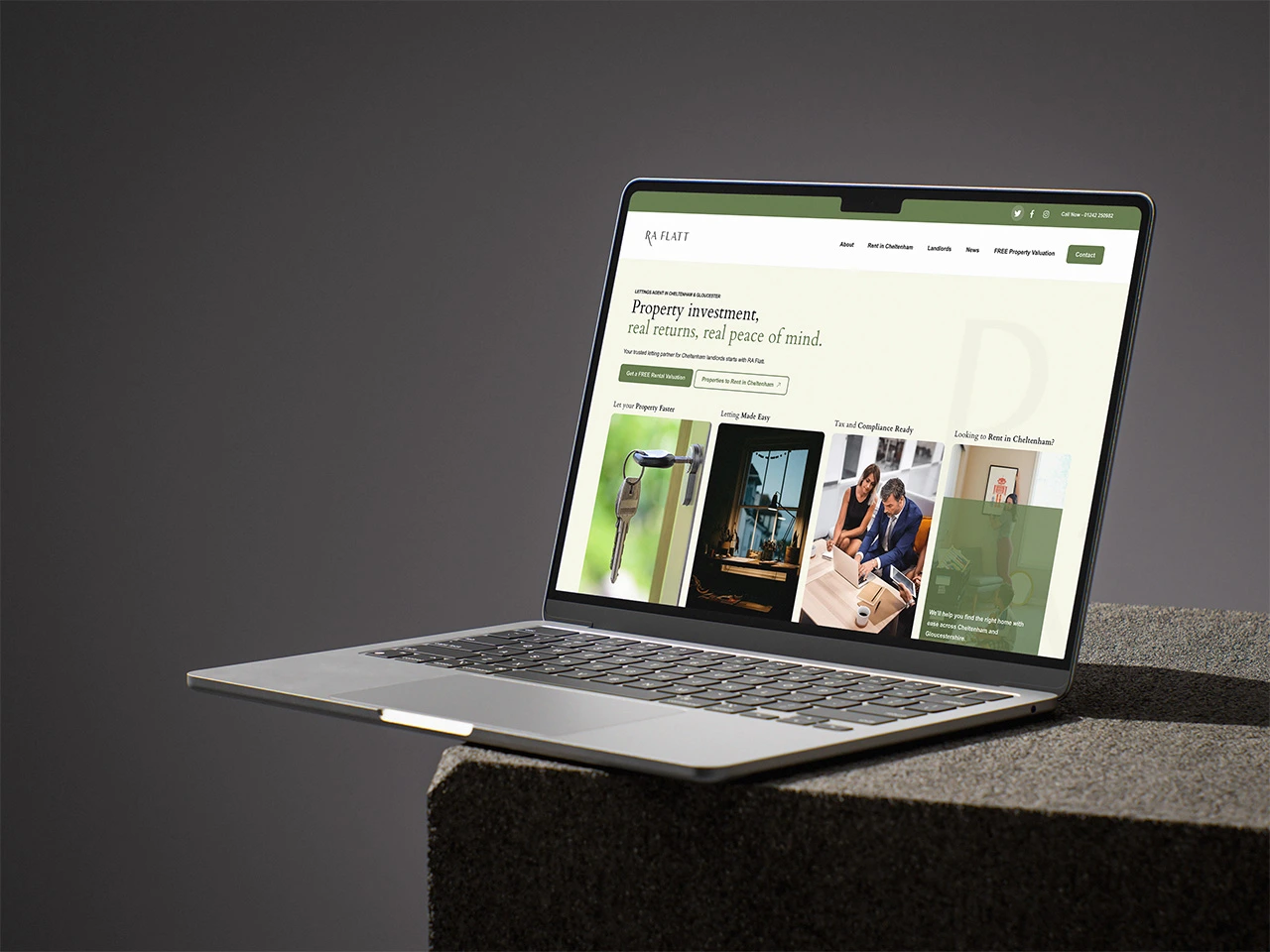 RA Flatt Residential Lettings - Homepage Render on MacBook Pro