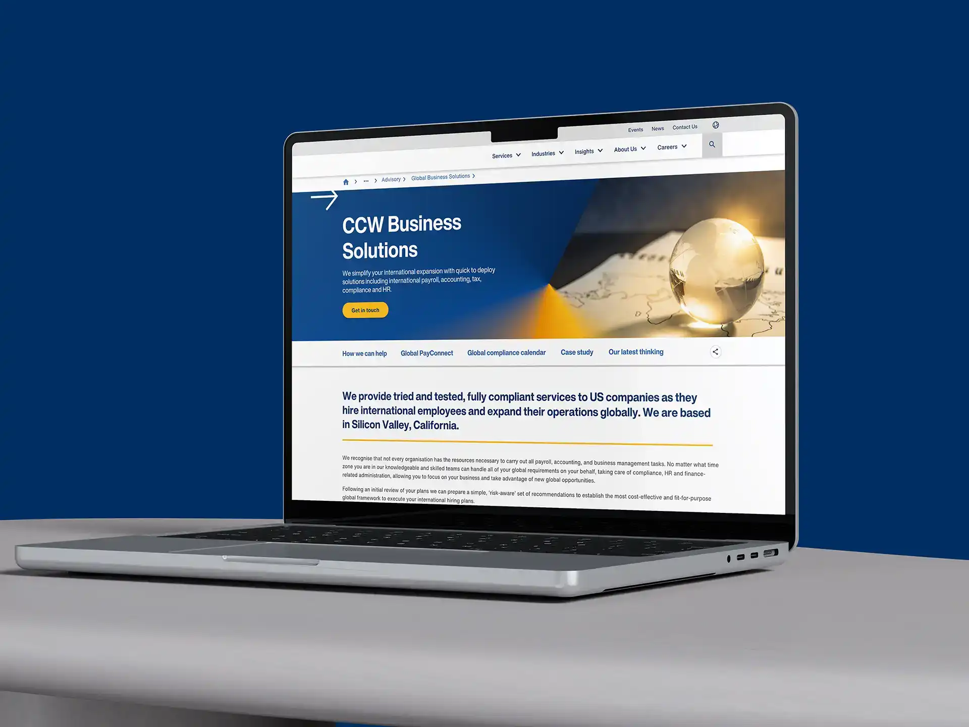 Global Accounting Firm Website mockup on MacBook showcasing Google My Maps