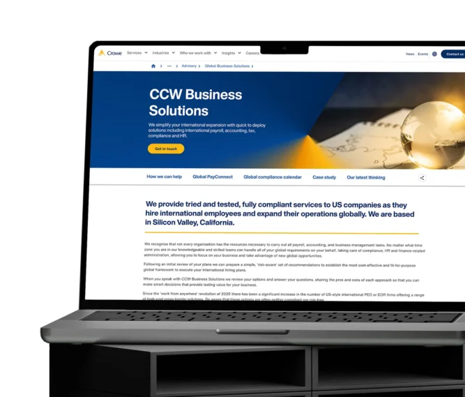 Global Accounting Firm Website Render on MacBook Pro